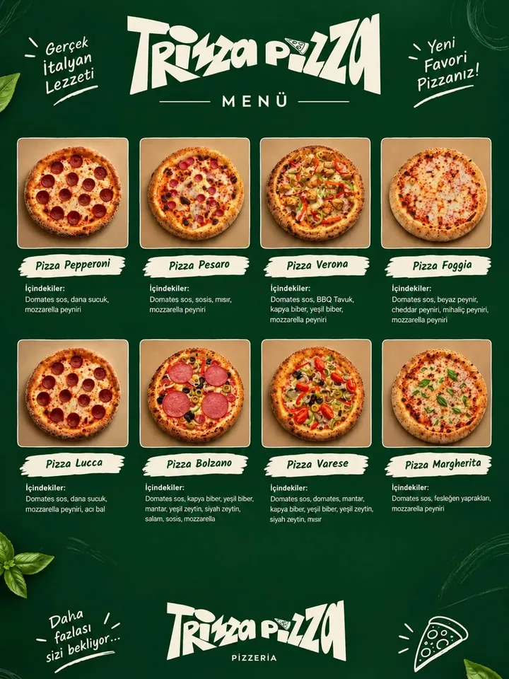 Trizza Pizza menü posteri